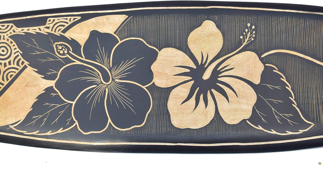 Interlifestyle Surfboard 100cm mit Hibiskus Blumen Motiv Deko Hawaii Holzschild