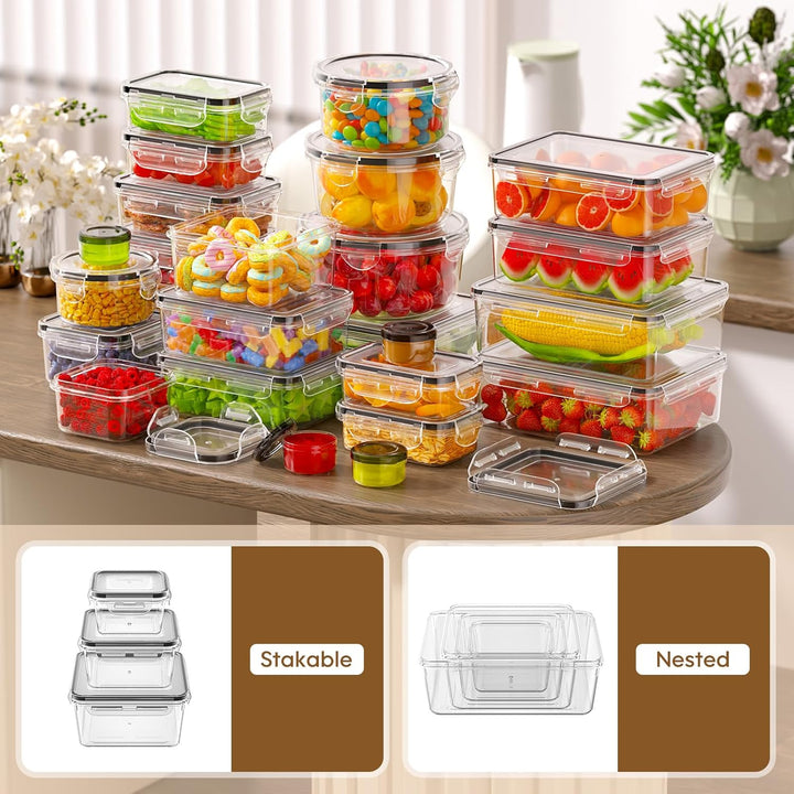 Frischhaltedosen mit Deckel, 50 Teile Vorratsdosen Set (25 Behälter & 25 Deckel),Küche Meal Prep Box