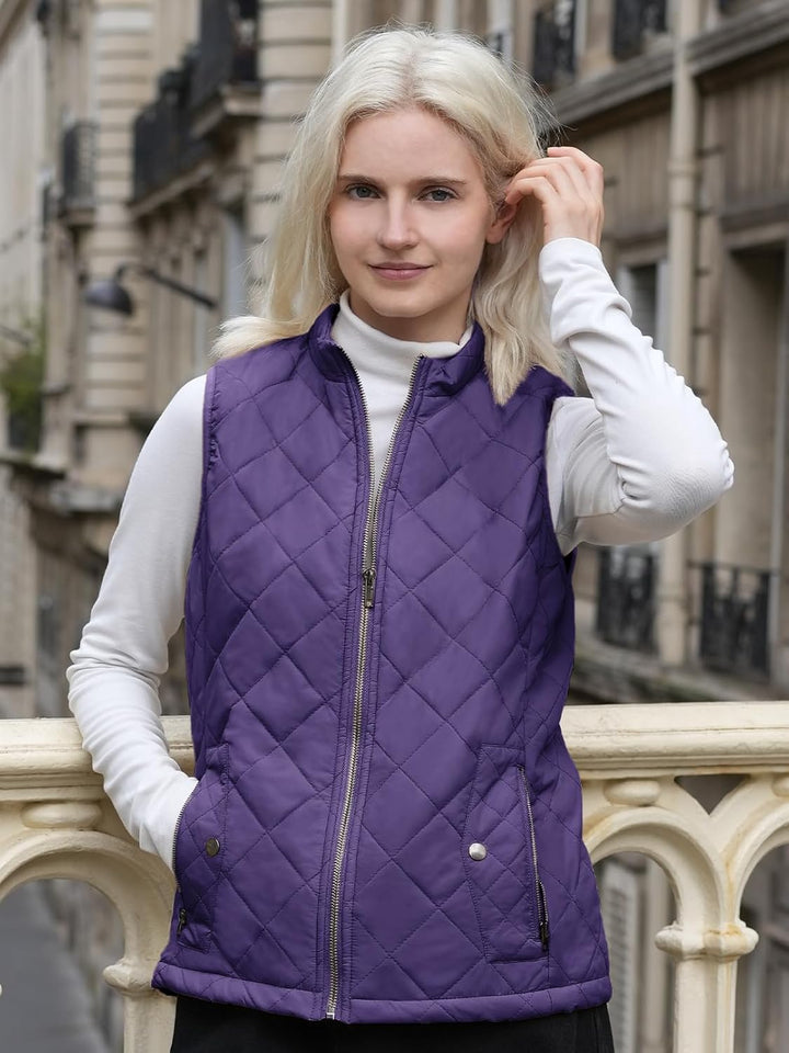 fuinloth Damen Weste mit Stehkragen Westen Steppweste Leicht Ärmellos Jacke mit Reissverschluss Tasc