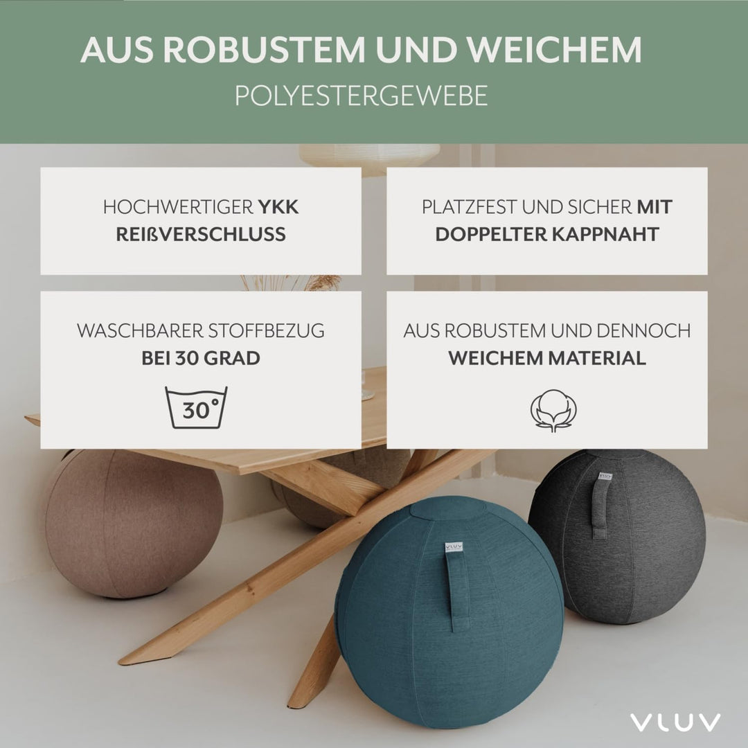 VLUV® BOL STOV Sitzball Büro Ergonomisch [Atmungsaktiv mit Tragegriff und Wegrollschutz] Waschbarer