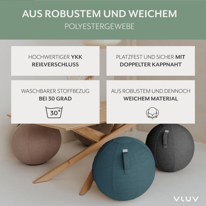 VLUV® BOL STOV Sitzball Büro Ergonomisch [Atmungsaktiv mit Tragegriff und Wegrollschutz] Waschbarer