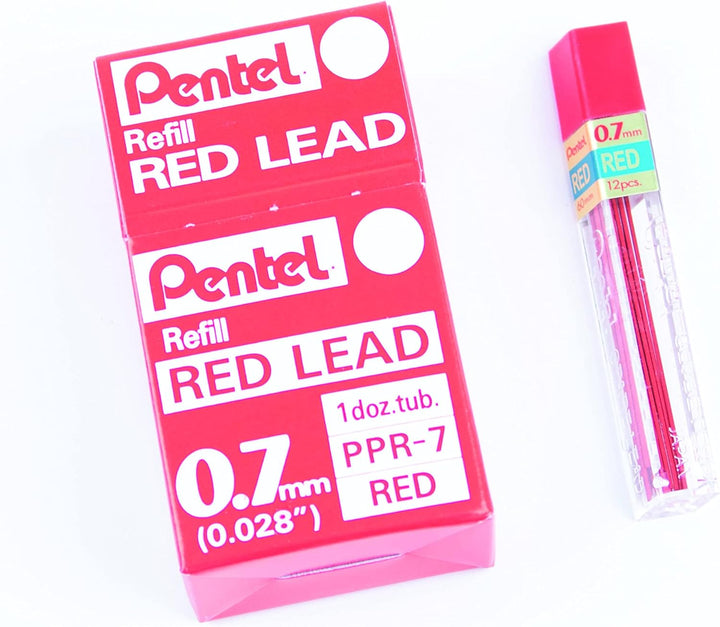Pentel PPR Cases mit 12 rot Ersatzmine für Druckbleistifte 0,7 mm 0,7Â mm rot, 0,7Â mm rot