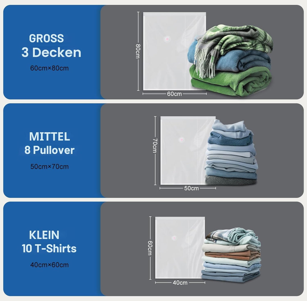 Vakuumbeutel für Kleidung mit Elektrischer Luftpumpe, 12 Stück (4 Gross, 4 Mittel, 4 Klein), Kann im
