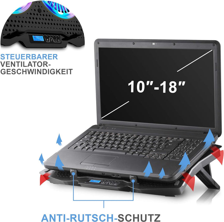 SK Notebook Laptop Rainbow RGB Kühler Gamer Ständer Kühlpad Unterlage Cooler für 9-18 Zoll/Lüfter /