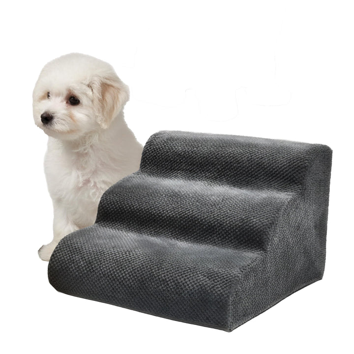 Relaxdays Hundetreppe, 3 Stufen, HxBxT: 35 x 35 x 56 cm, rutschfest, Stoffbezug, Haustiertreppe Bett