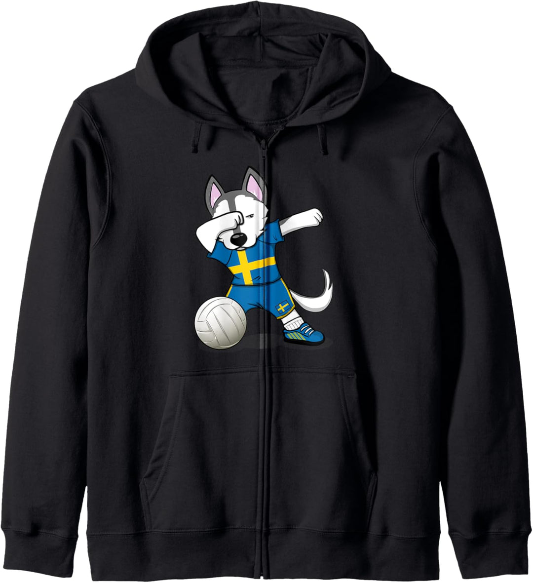 Dabbing Husky Hund Schweden Volleyball - Schwedische Flagge Kapuzenjacke
