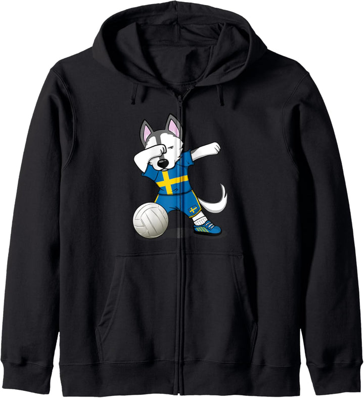Dabbing Husky Hund Schweden Volleyball - Schwedische Flagge Kapuzenjacke