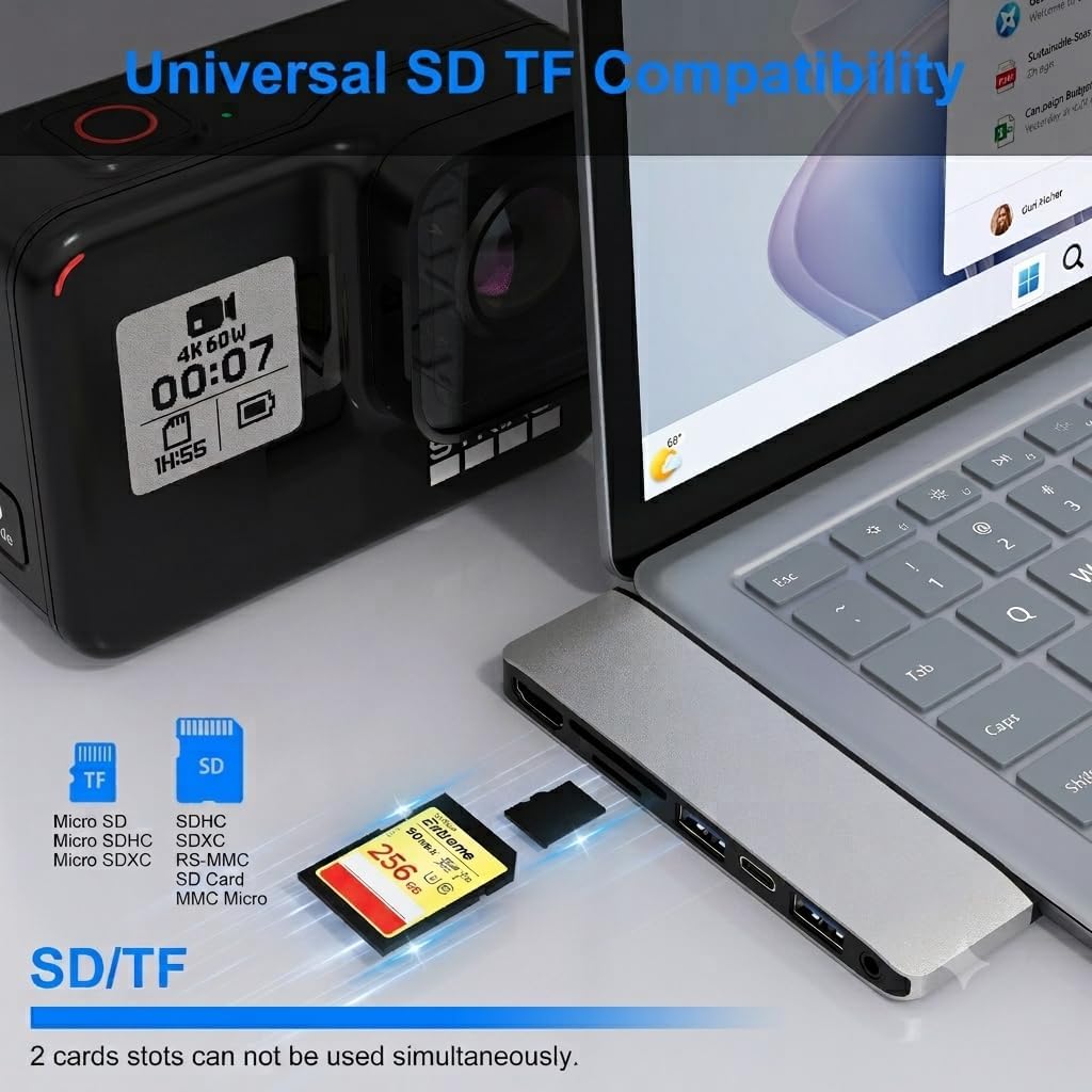 Surface Hub Dockingstation für Laptop mit 4K@30HZ HDMI +2*USB 3.0 +USB-C +SD/TF Kartensteckplatz +3,