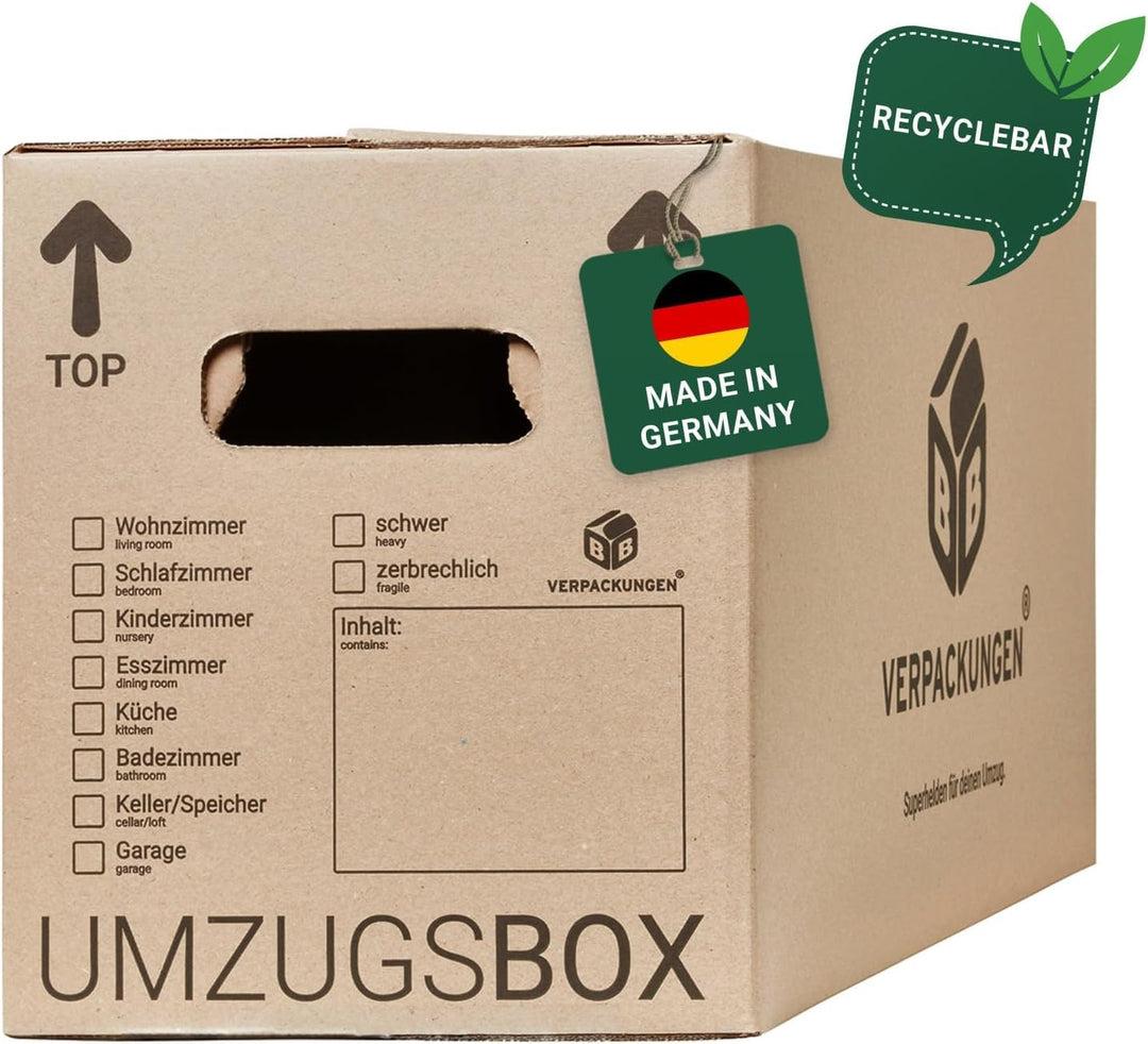 BB-Verpackungen 20 x Umzugskarton aus recycelter Pappe, sehr stabil mit doppeltem Boden (belastbar b