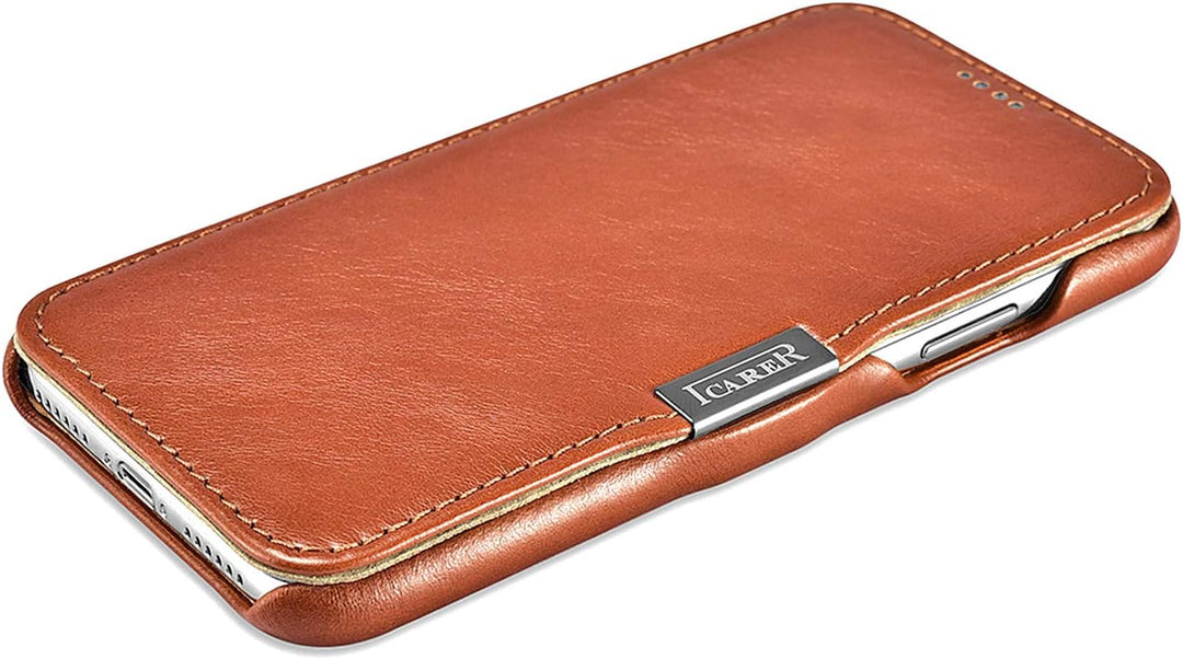 ICARER Hülle passend für Apple iPhone XS und iPhone X, Handyhülle mit echtem Leder, Case, Schutz-Hül