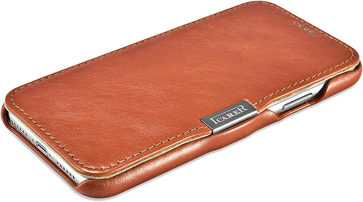 ICARER Hülle passend für Apple iPhone XS und iPhone X, Handyhülle mit echtem Leder, Case, Schutz-Hül