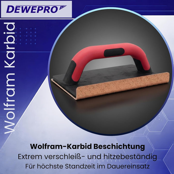 DEWEPRO® Hartmetall-Schleifbrett aus Wolfram Karbid mit abgewinkelter Seite und 2-Komponentengriff -