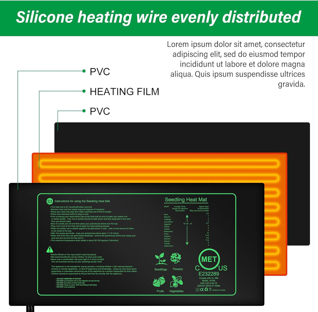 2 Stücke Heizmatte Pflanzen, Heizmatte Mit Thermostat, Wärmematte Für Sämling Germination Und Hausti