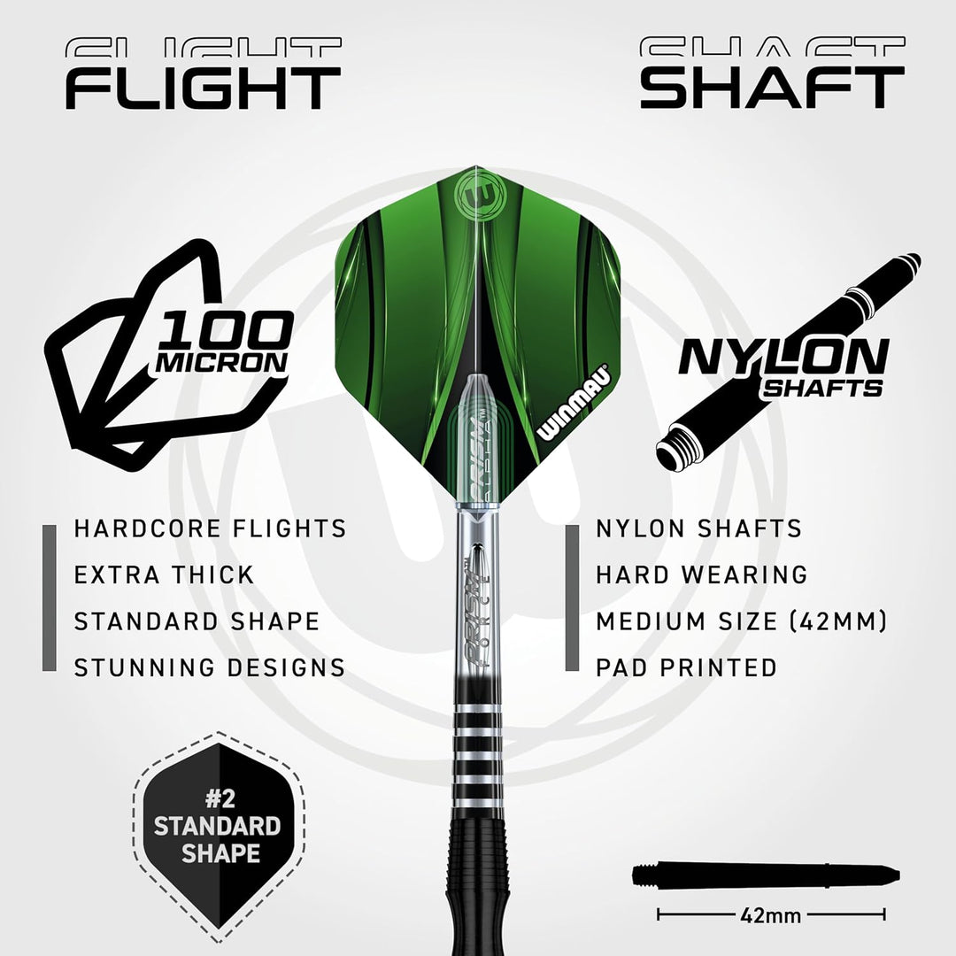 WINMAU Sniper Black Professionelles Wolfram-Dart-Set mit Flights und Schäften (Shafts) 22.0 Gramm, 2