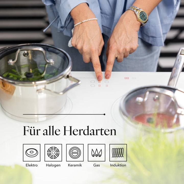 FLORINA Professional Kochtopf Set Edelstahl, 8-Teilig, Induktion, 4 Topfe, 4 Glasdeckel, Geeignet fü