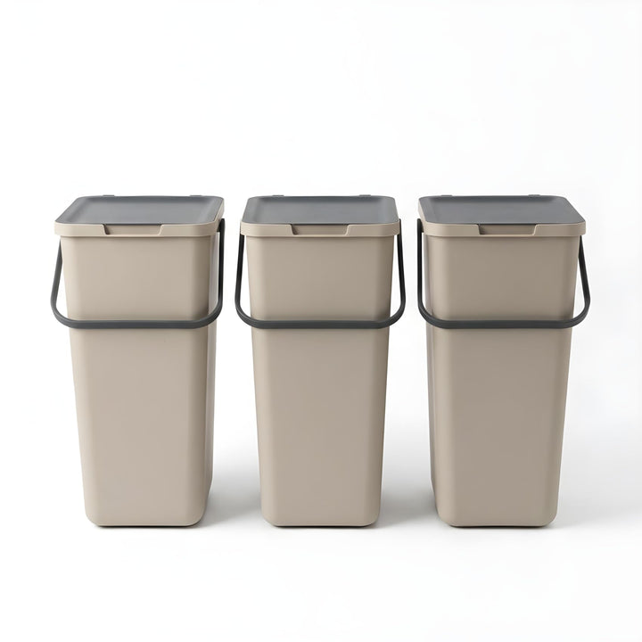 Mülltrennsystem 3 fach, 3x 32l beige, gross, Mülleimer freistehend, geruchsdicht, 34x28x53(H) cm, Be