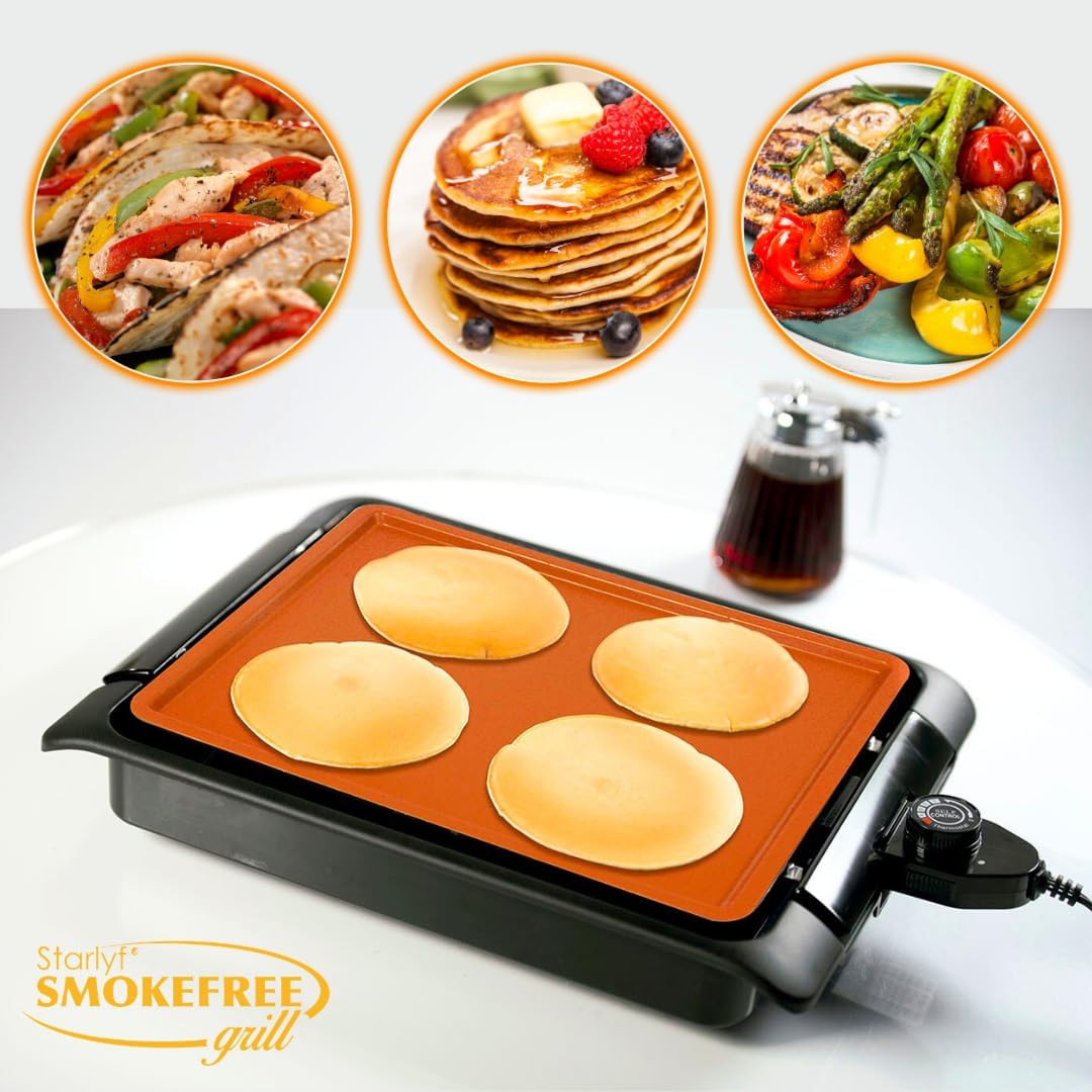 STARLYF Smokefree Grill Copper + Grillplatte, ohne Rauch oder Gerüche, Grill mit Kupfer-Antihaftbesc