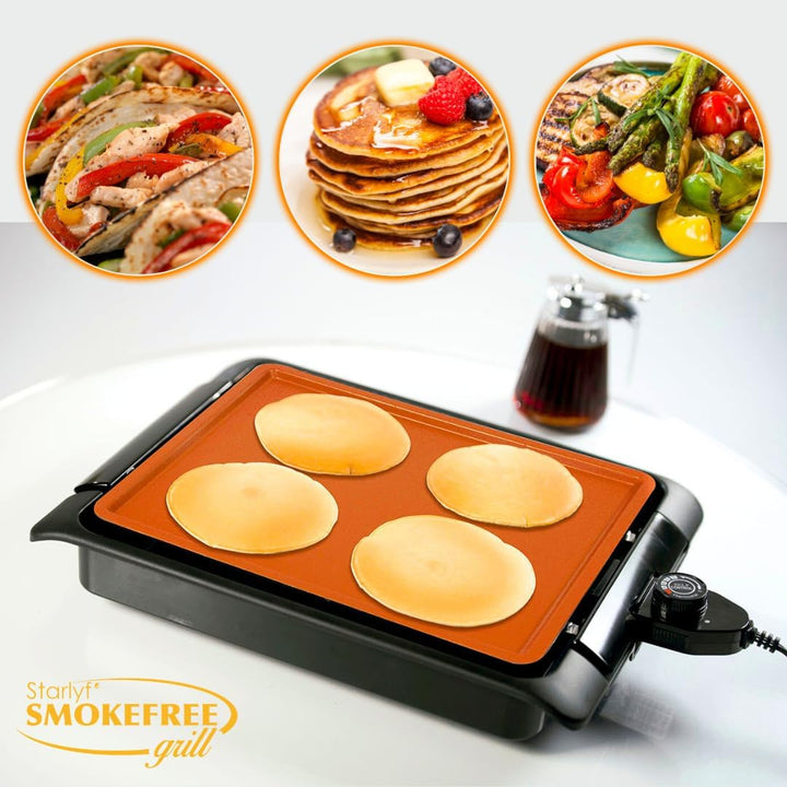 STARLYF Smokefree Grill Copper + Grillplatte, ohne Rauch oder Gerüche, Grill mit Kupfer-Antihaftbesc