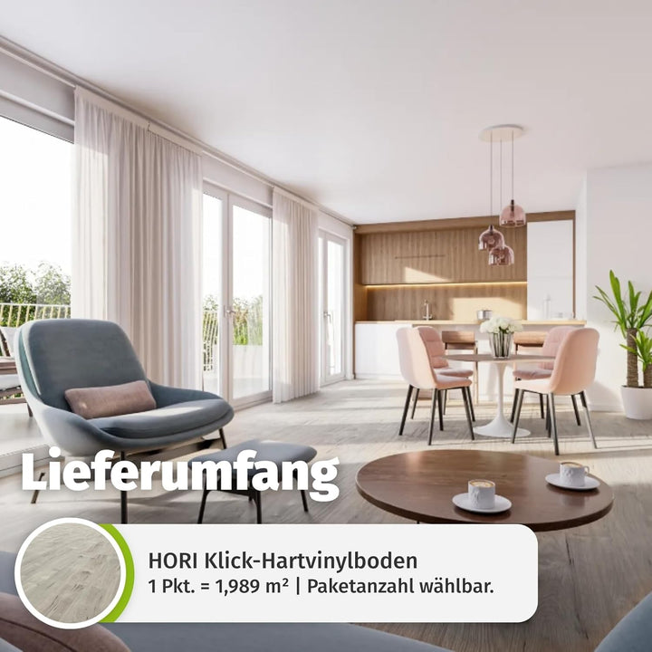 HORI Klick Hart Vinylboden aus hochwertigem SPC ohne PVC Newcastle, elegante Landhausdiele, 1,989 m²