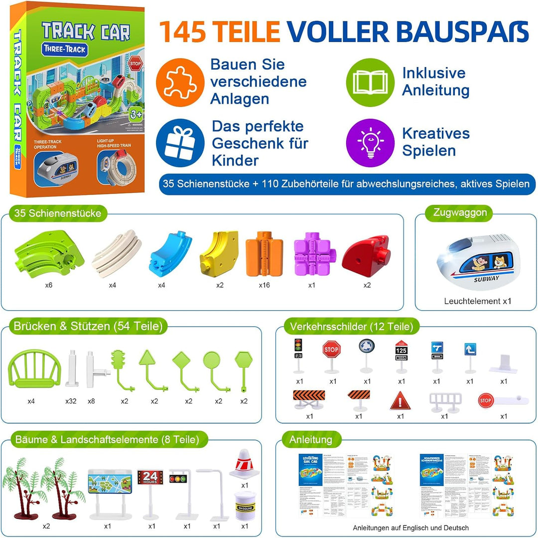 145 PCS Eisenbahn Elektrisch Cube Track, 3D Schwerkrafttrotzendes Zug Set, DIY Zugstrecken Spielzeug