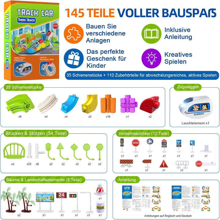 145 PCS Eisenbahn Elektrisch Cube Track, 3D Schwerkrafttrotzendes Zug Set, DIY Zugstrecken Spielzeug