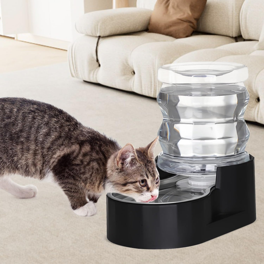 Sfozstra Automatischer Wasserspender durch Schwerkraft für Katzen: Edelstahl-Wassernapf schwarz 4 l,