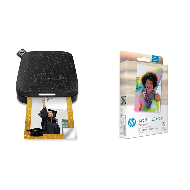 HP Sprocket Portable 5x7.6 cm Sofortbilddrucker (Schwarz) Sprocket 5.8x8.7 cm Premium Zink Sticker F