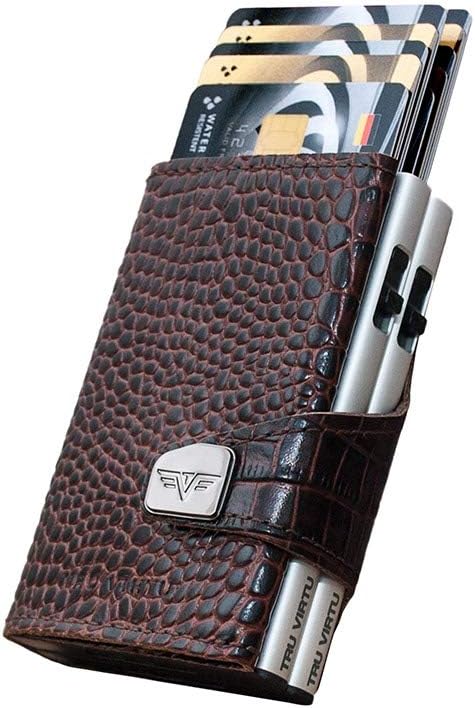 TRU VIRTU® Karten-Portemonnaie Click & Slide Doublewallet Croco Brown/Silver I Kreditkartenetui I Ka