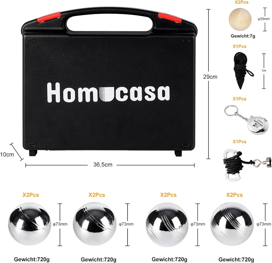 Boccia Kugeln 8er Set, Boule Kugeln Metall Petanque Set mit Aufbewahrungsbox, Abstandsmesser, Messba