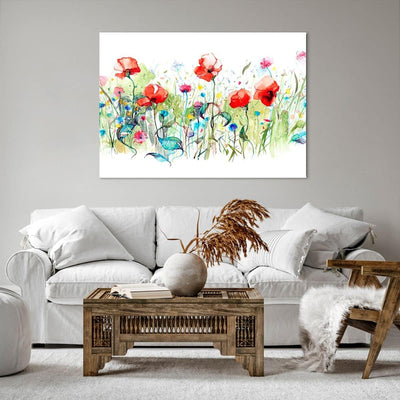 Bilder auf Leinwand 100x70cm Leinwandbild Blumen Wiese Blatt Natur Gross Wanddeko Bild Schlafzimmer