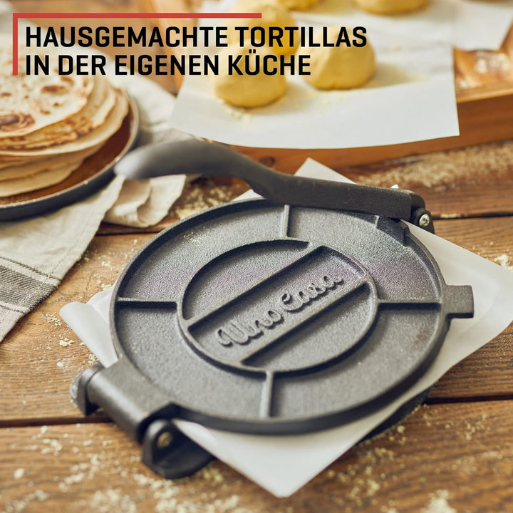 Uno Casa Tortilla Presse 20 cm - Taco Presse, Hochleistungs-Gusseisen Tortilla Maker - Roti Maker Bo