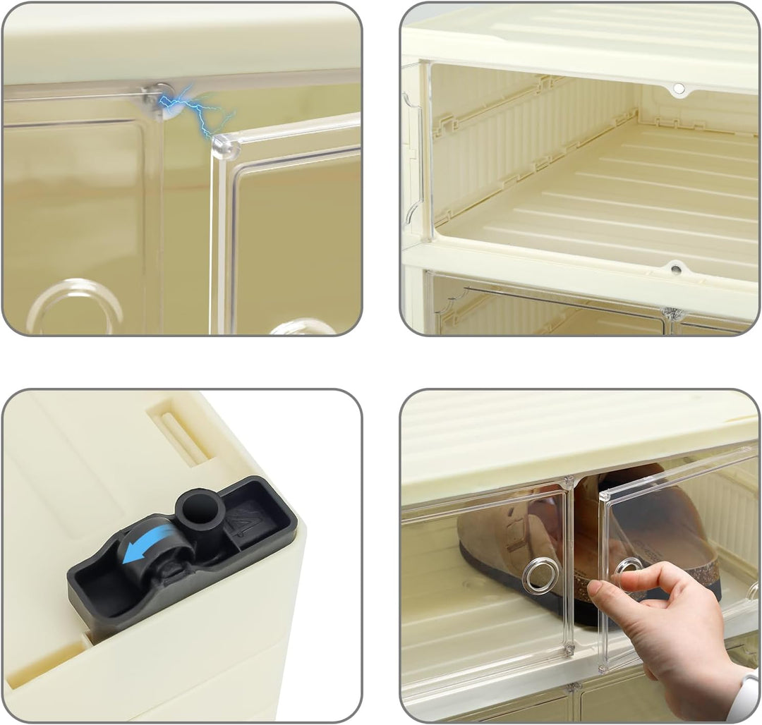 Schuhboxen Stapelbar Transparent Faltbarer Schuhschrank Schuhregal Klappbar mit Magnetischer Tür für