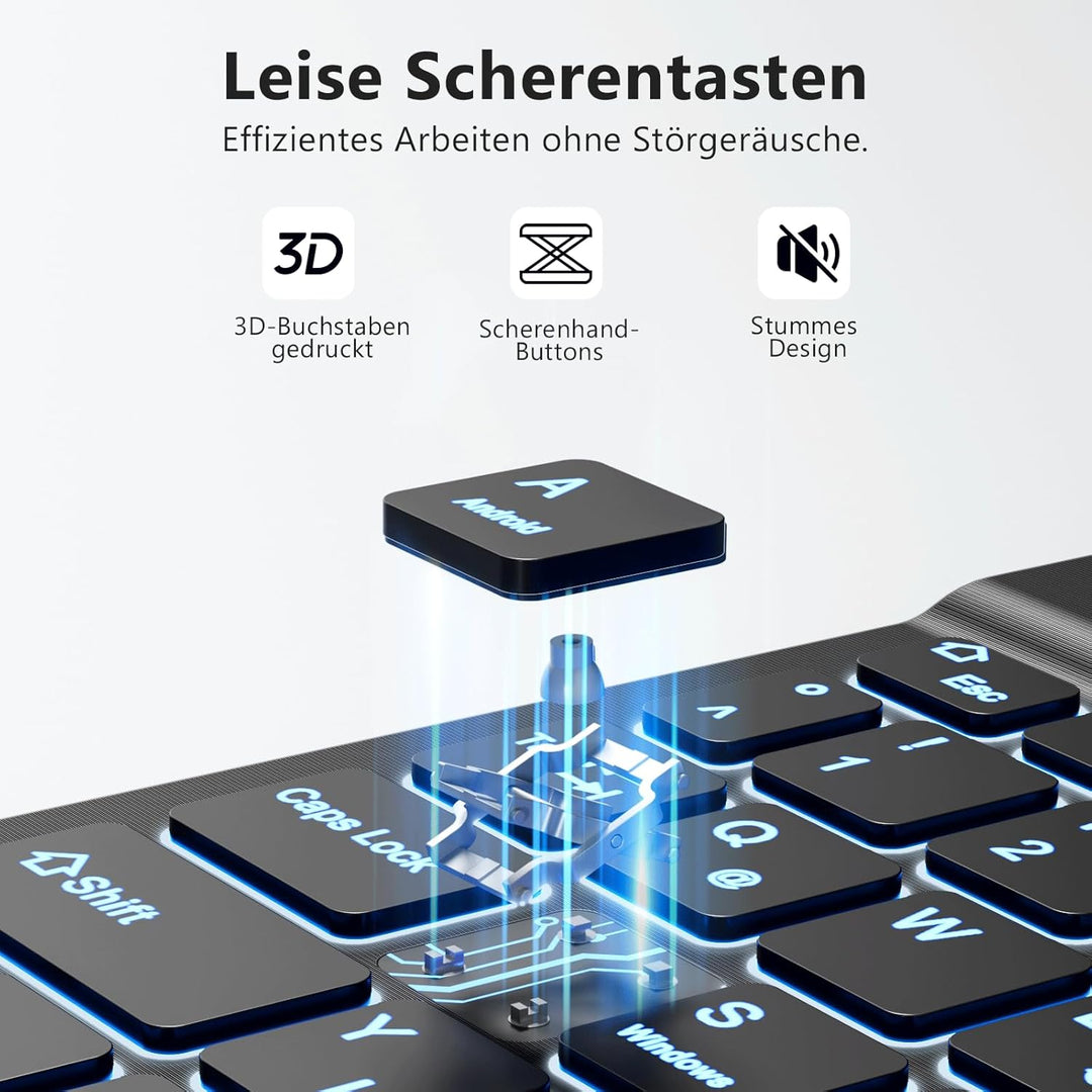 Vobafe Bluetooth Tastatur mit Telefonhalter für iPad Air/Pro/Mini/A16/11/10.9/10.2/iPhone, Kabellose