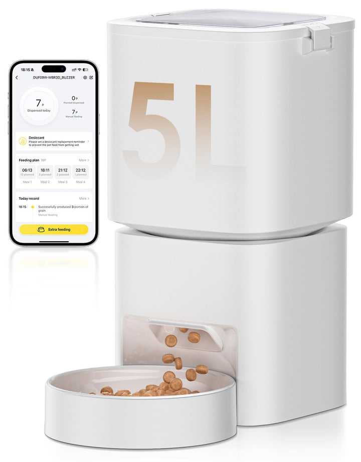 Futterautomat Katze, 5L Grosses Fassungsvermögen, 2.4GHz / 5GHz WiFi Smart Futterspender mit App Ste