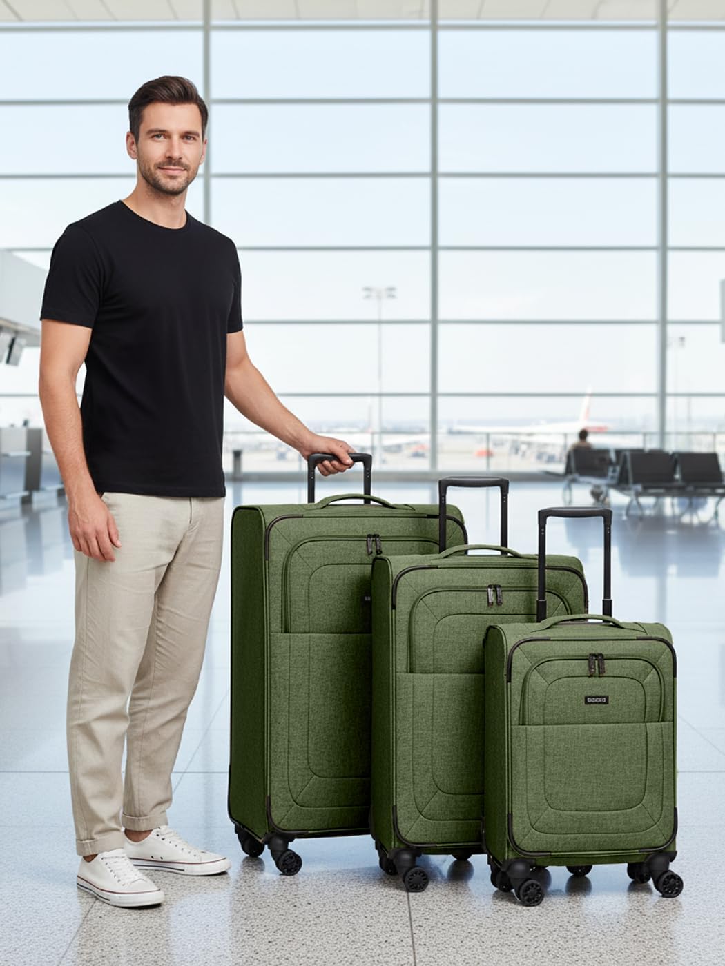 REDOLZ Koffer-Set 3-teilig für Damen & Herren | leichte & stabile Reise-Trolleys, hochwertiges Softc