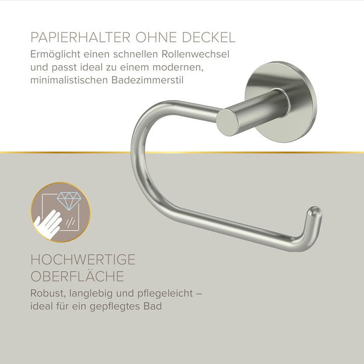 Starter Set NOA (2 Haken, WC-Papierhalter ohne Deckel, WC-Bürstenset), Nickel-matt, Designed by Lenz