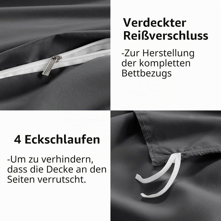 WAVVE Bettwäsche 220x240 3 teilig Anthrazit - Bettbezug 220 x 240 Set mit Kissenbezüge 65x65 cm, Bet