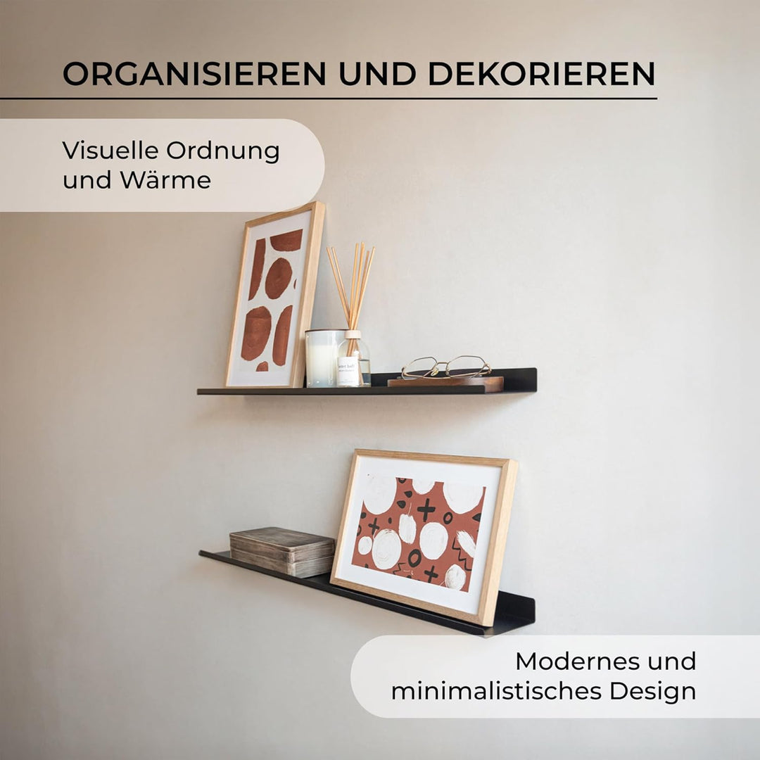 MILUKA Wandregal Schwarz Metall | 2er Set Regal Wand 70 cm Long | Wandboards, Für Dekos, Bilderrahme