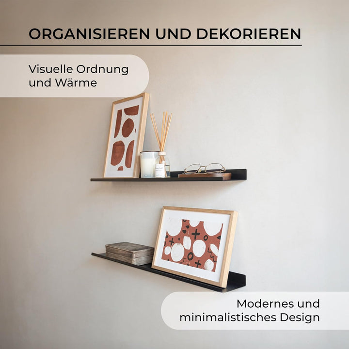 MILUKA Wandregal Schwarz Metall | 2er Set Regal Wand 70 cm Long | Wandboards, Für Dekos, Bilderrahme