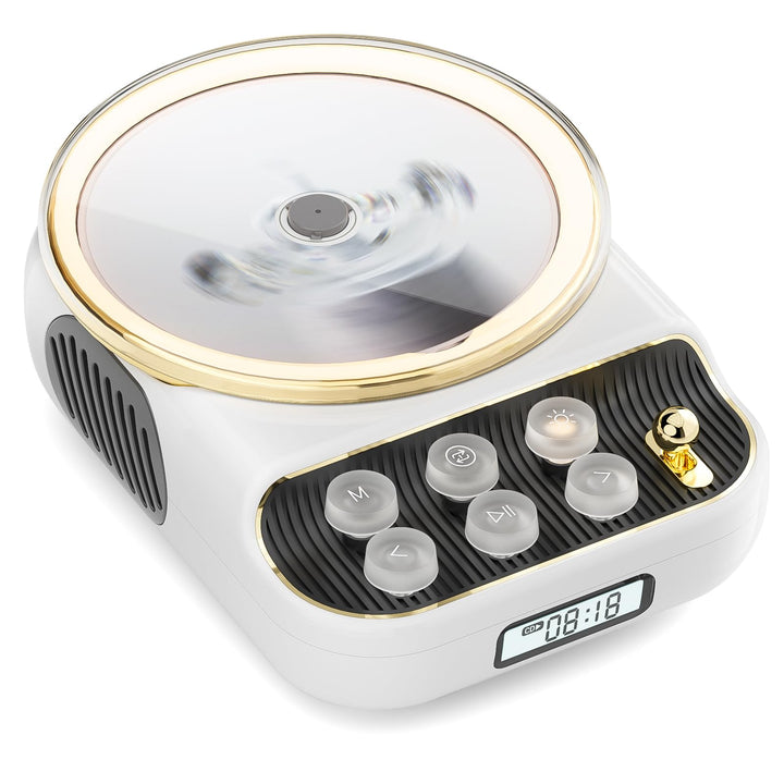 Retro CD Player Tragbar mit Bluetooth 5.3 Lautsprecher HiFi Sound Nachtlicht Staubschutz LED-Bildsch