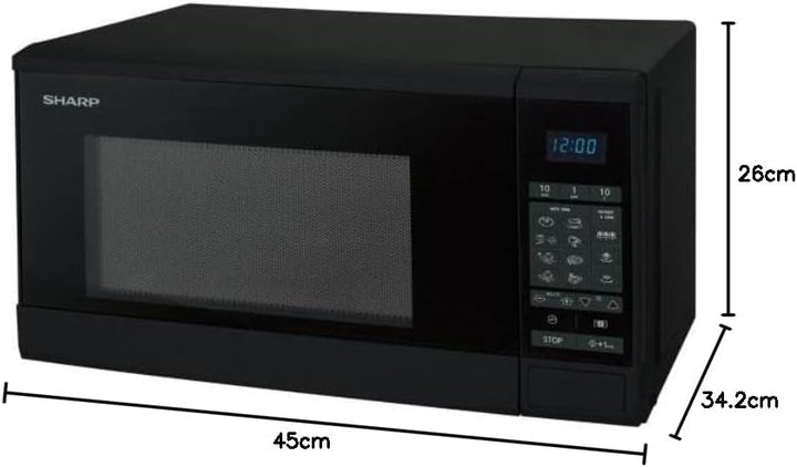 Sharp R-270BK Solo-Mikrowelle, 20 L, 800 W, 10 Leistungsstufen, 8 AutoCook-Programme, Timer bis 99 M