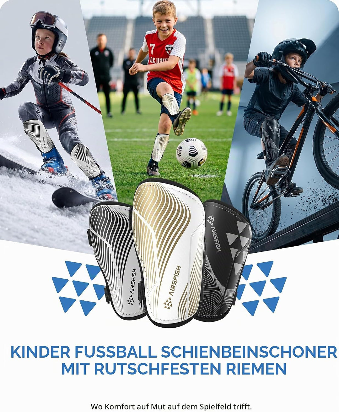Schienbeinschoner Kinder Fussball Zertifiziert Airsfish Leichte,Langlebige,rutschfeste Schienbeinsch