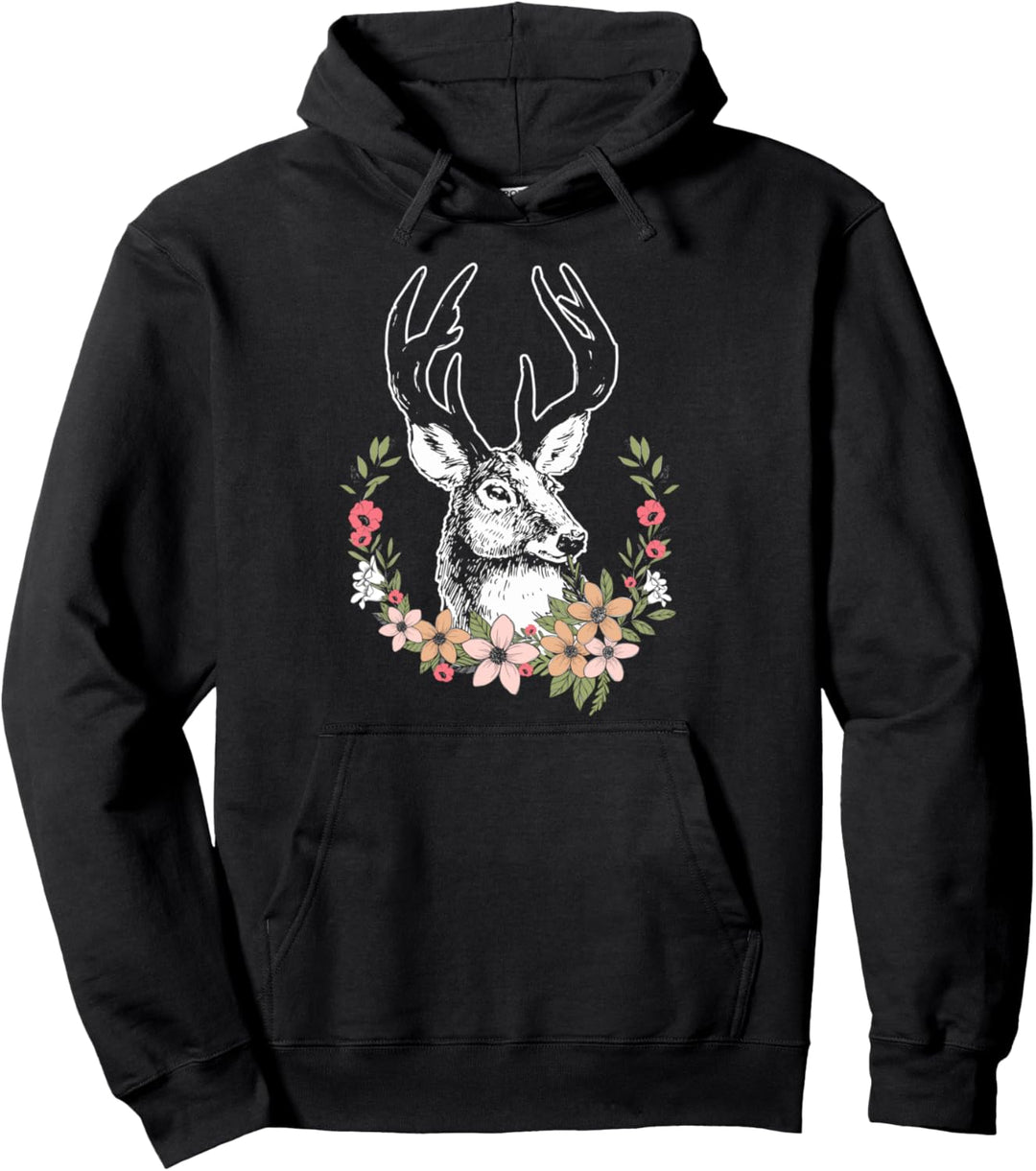 Hirschkopf mit Geweih und Blumen Hirsch Trachten Pullover Hoodie