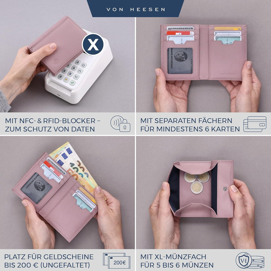 VON HEESEN® Leder Geldbörse mit Münzfach &amp; RFID Schutz Herren &amp; Damen - Echtleder Geldbeutel für Män