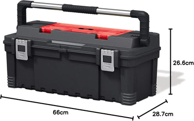 Keter 17181010 Werkzeugbox Master Pro Serie Tool Box 26 Zoll metal latch, Kunststoff, rot/silber