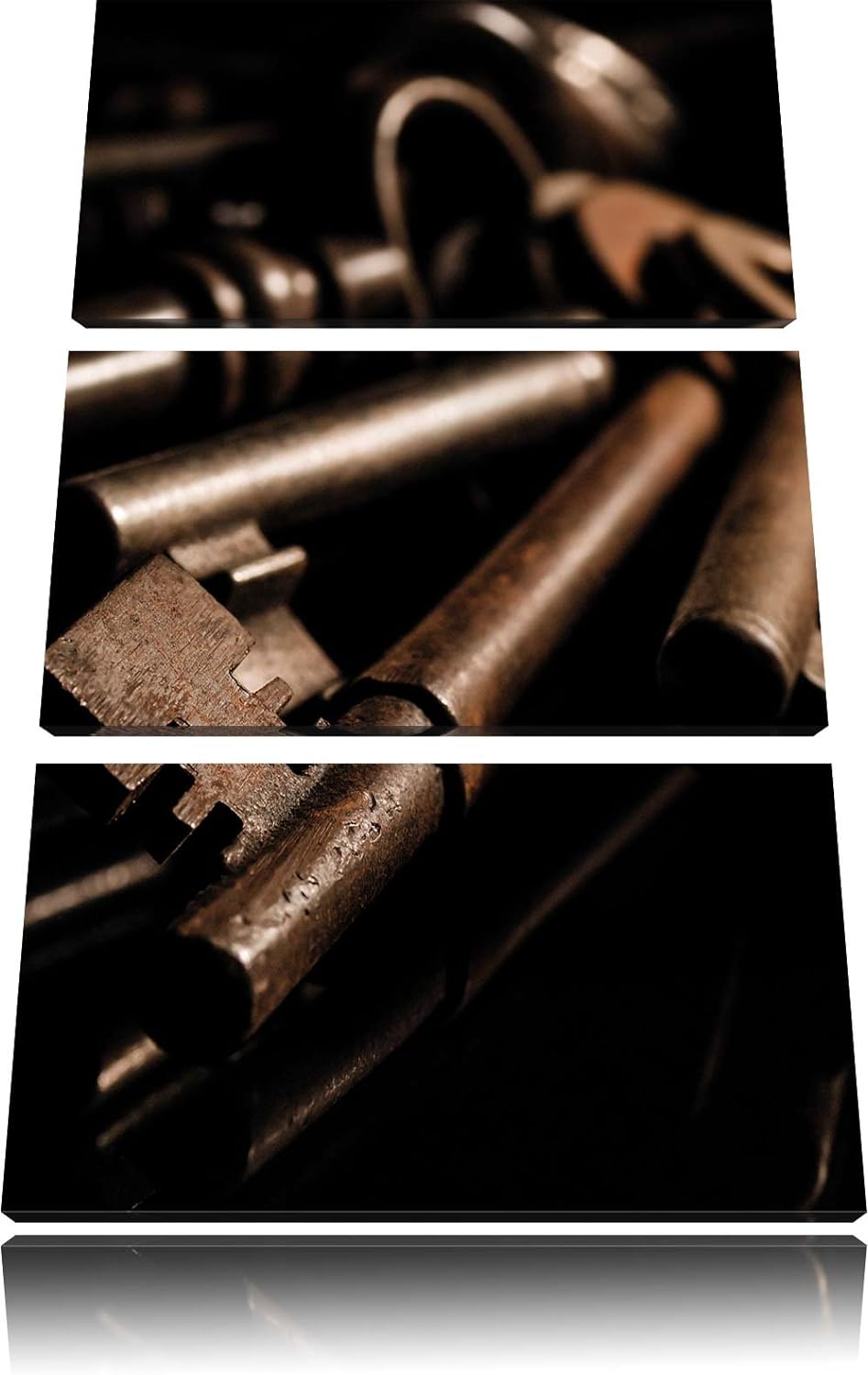 Pixxprint Alter Schlüsselbund / 3-Teilig/Gesamtmass 120cm Leinwandbild bespannt auf Holzrahmen/Wandb
