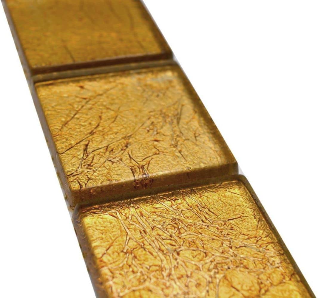 Fliesen Bordüre MosaikMosaikfliese Glasmosaik Gold Struktur Küchenrückwand Duschwand | 10 Mosaikbord
