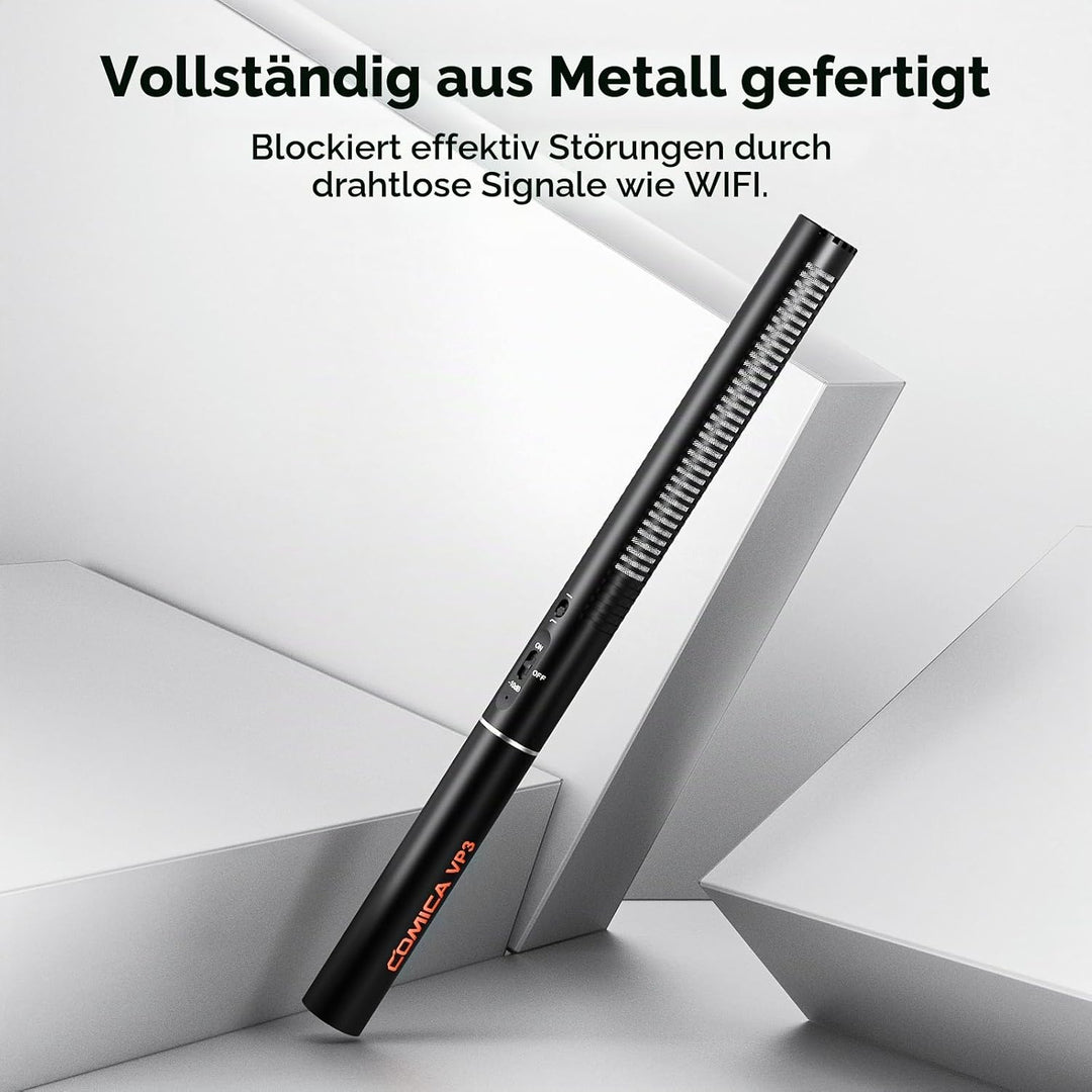 COMICA VP3 XLR-Mikrofon Supernieren-Kondensator-Richtmikrofon, Shotgun Mikrofon für Kamera, Camcorde