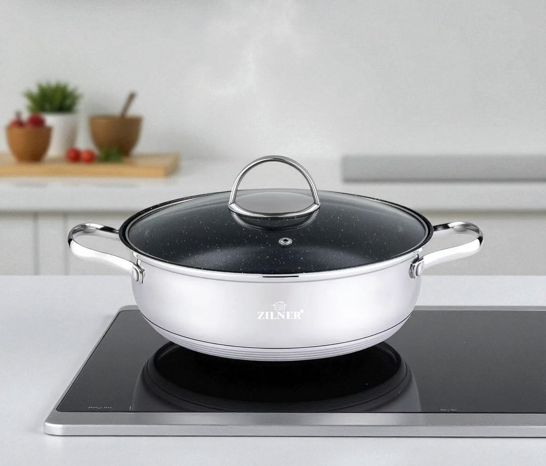 Zilner Topf Kochtopf - 24 cm - 3,8 L - Edelstahl - für alle Herdarten - mit Glasdeckeln und hitzbest