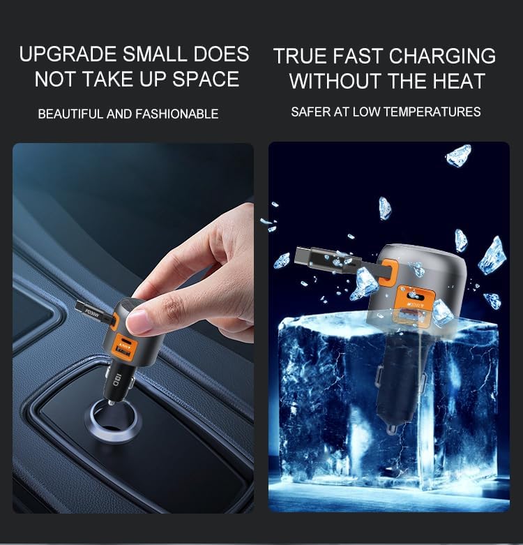 Zigarettenanzünder Ladegerät USB C Retractable 60W PD QC 3.0 Autoladegerät Compact Quick Charge Komp
